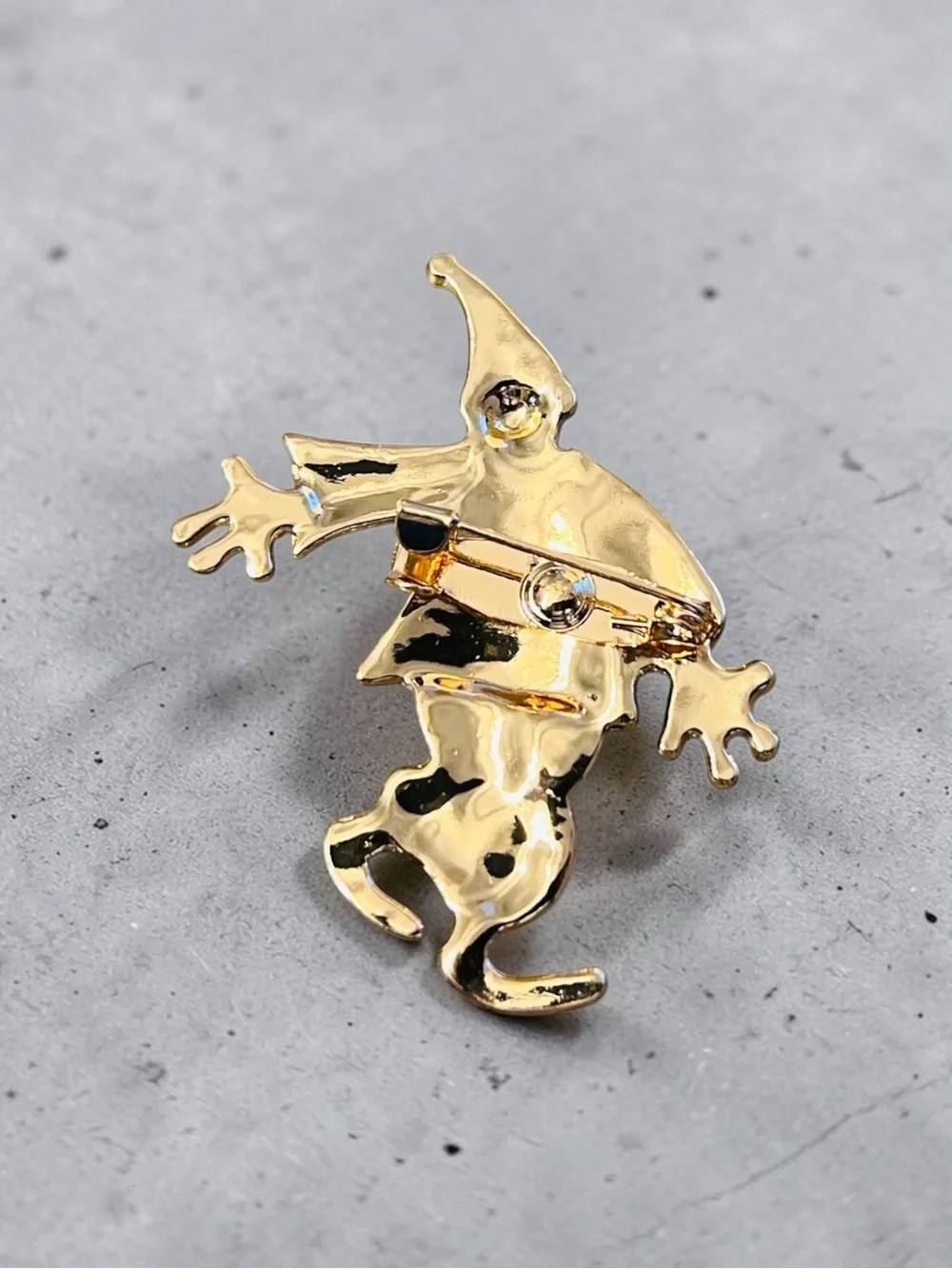 Pink Polka Dot Enamel Clown Gold Tone Brooch
